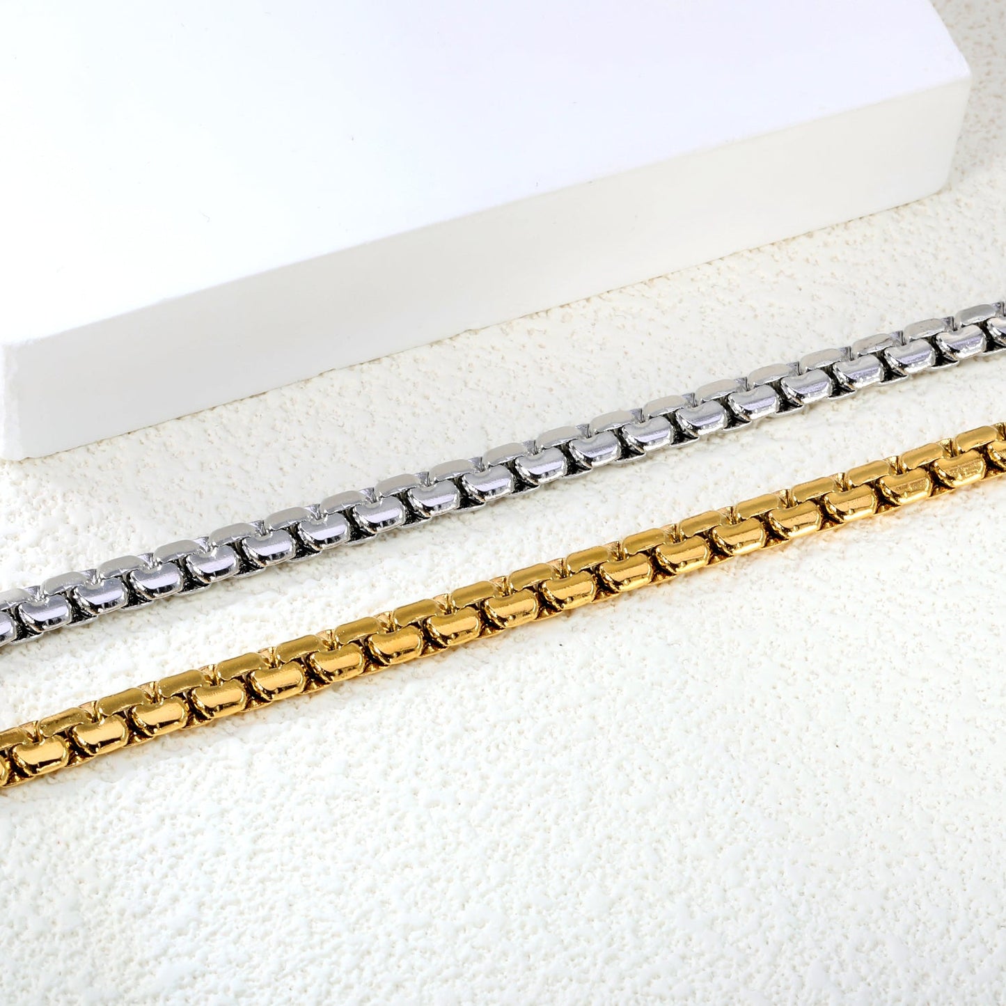 W 6mm*Thick 2.6mm Flattened Pearls Bracelet 18+3cm+6mm Round Tail Plate Steel / Gold asonjewelry