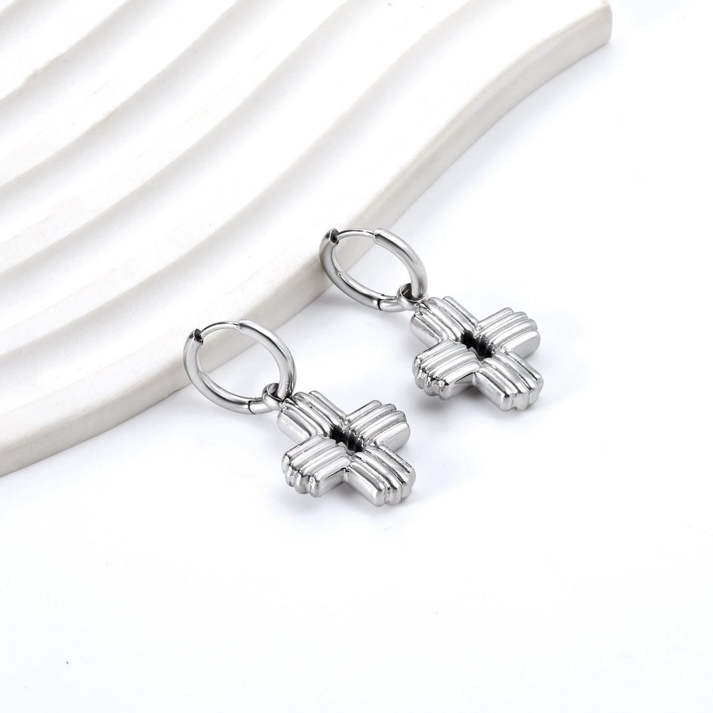 2*10mm circle with 17.2*23mm cross earrings steel color / gold color asonjewelry