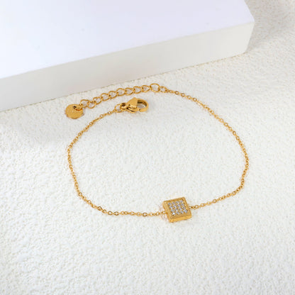 7.7 x 6mm raised edge rectangular 0.3 cross chain bracelet 18+3cm+6mm round pendant Steel color/gold color asonjewelry