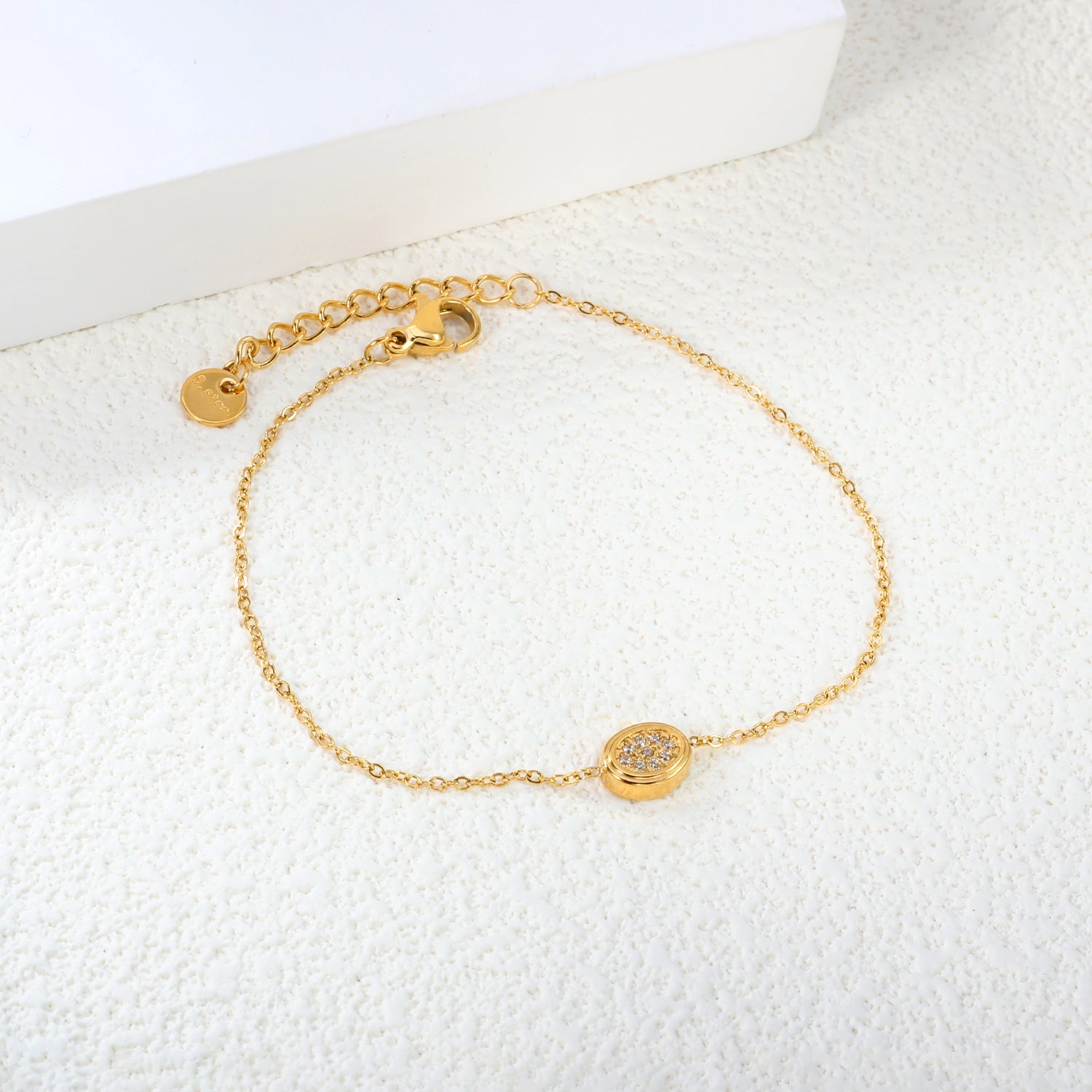 8.6*6.8mm Convex Oval CNC White Zirconium 0.3 Cross Bracelet 18+3cm+6mm Round End Plaque Golden asonjewelry