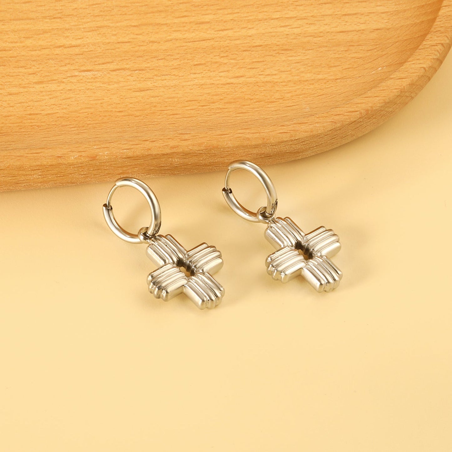 2*10mm circle with 17.2*23mm cross earrings steel color / gold color asonjewelry