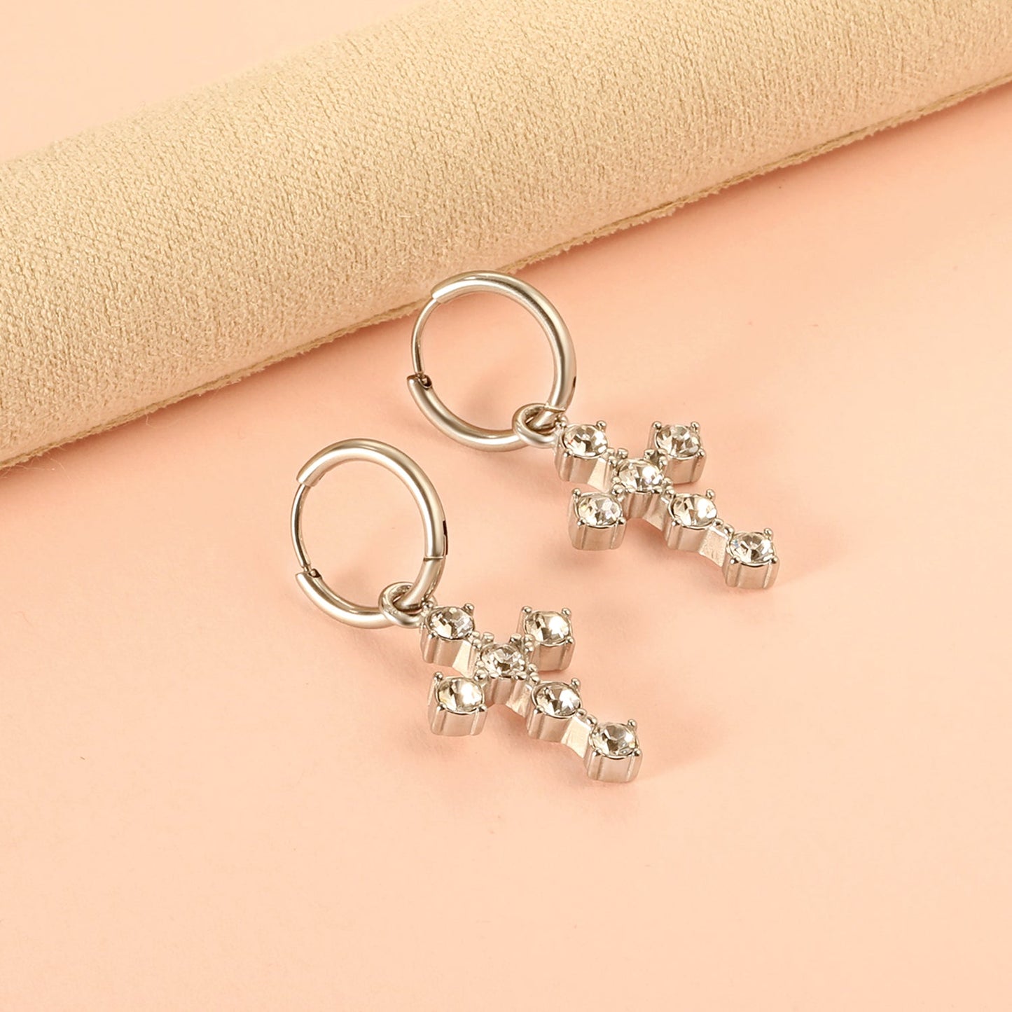 2024 New Year Fashion with Cross White Diamond Earrings asonjewelry