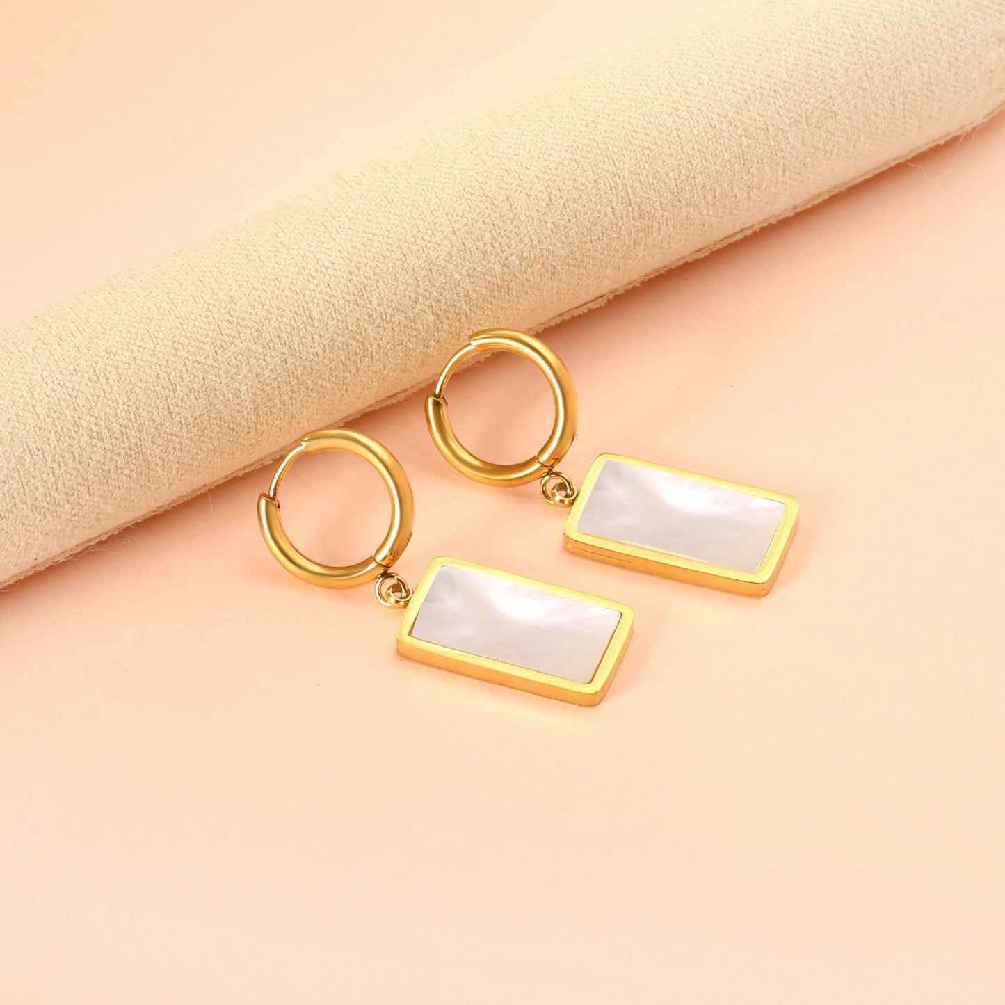 2x13mm Circle with Rectangle White Shell Stud Earrings asonjewelry