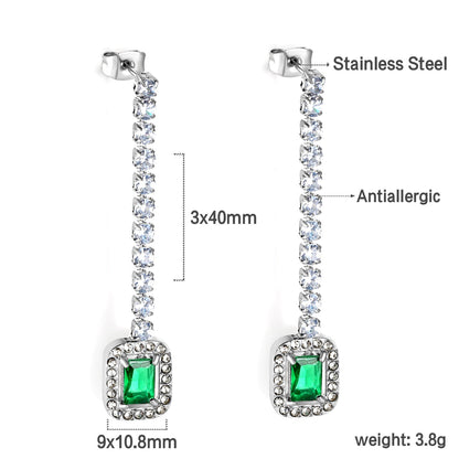 Square Baguette White Diamonds with Round Green Diamonds + White Diamond Hoop Earrings asonjewelry