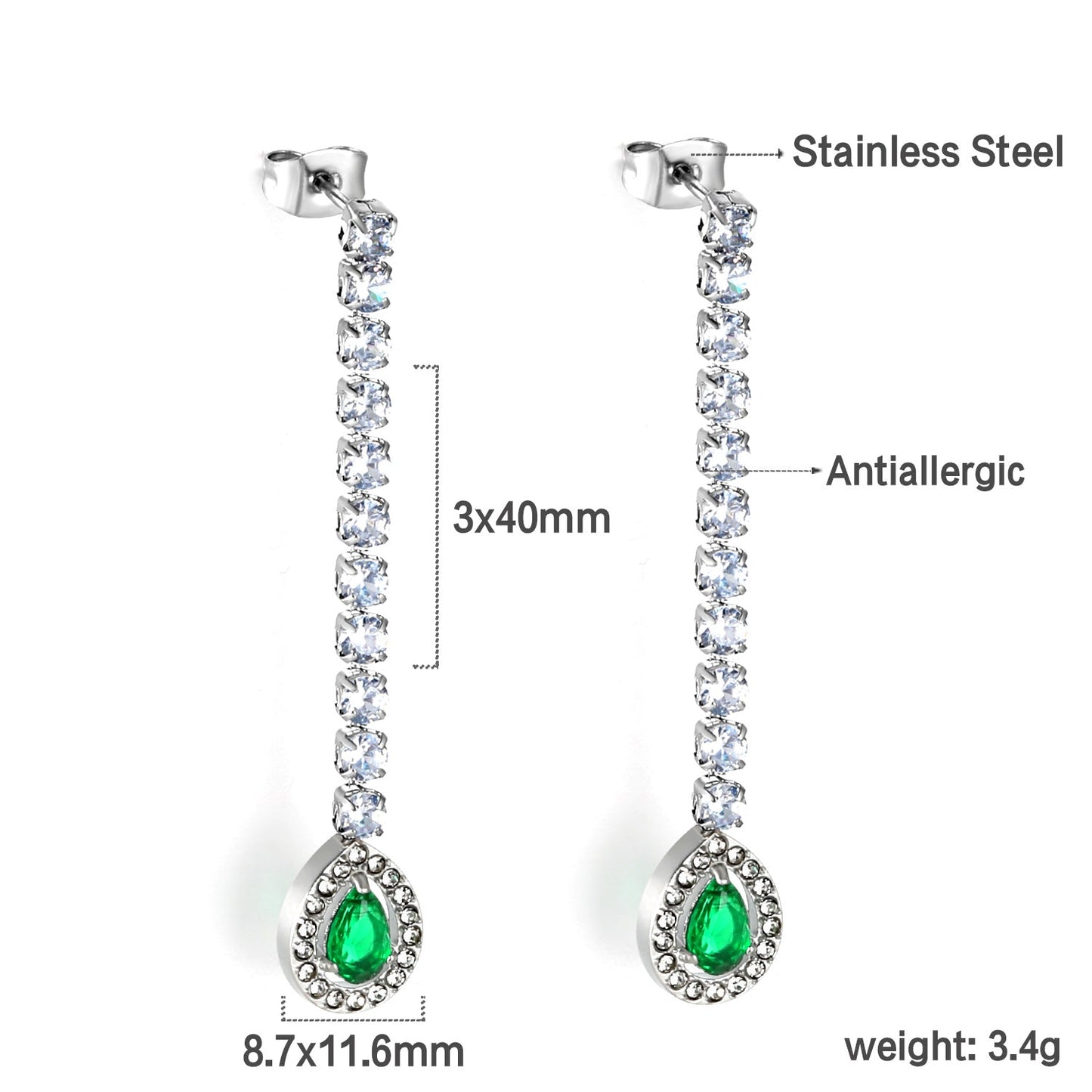 Square Baguette White Diamonds with Round Green Diamonds + White Diamond Hoop Earrings asonjewelry