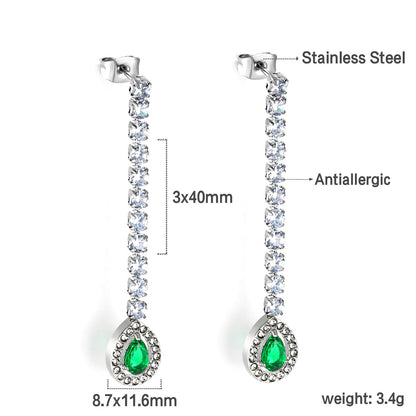 Square Baguette White Diamonds with Round Green Diamonds + White Diamond Hoop Earrings asonjewelry