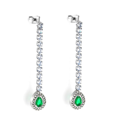 Square Baguette White Diamonds with Round Green Diamonds + White Diamond Hoop Earrings asonjewelry