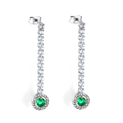 Square Baguette White Diamonds with Round Green Diamonds + White Diamond Hoop Earrings asonjewelry