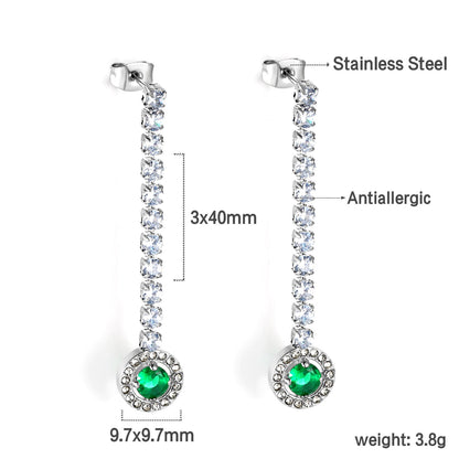 Square Baguette White Diamonds with Round Green Diamonds + White Diamond Hoop Earrings asonjewelry
