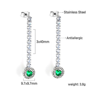 Diamantes blancos baguette cuadrados con diamantes verdes redondos + aretes tipo argolla de diamantes blancos