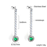 Square Baguette White Diamonds with Round Green Diamonds + White Diamond Hoop Earrings