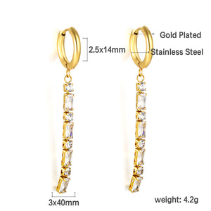 Spring 2024 2.5x14mm Circle with Baguette Long White Diamond Stud Earrings