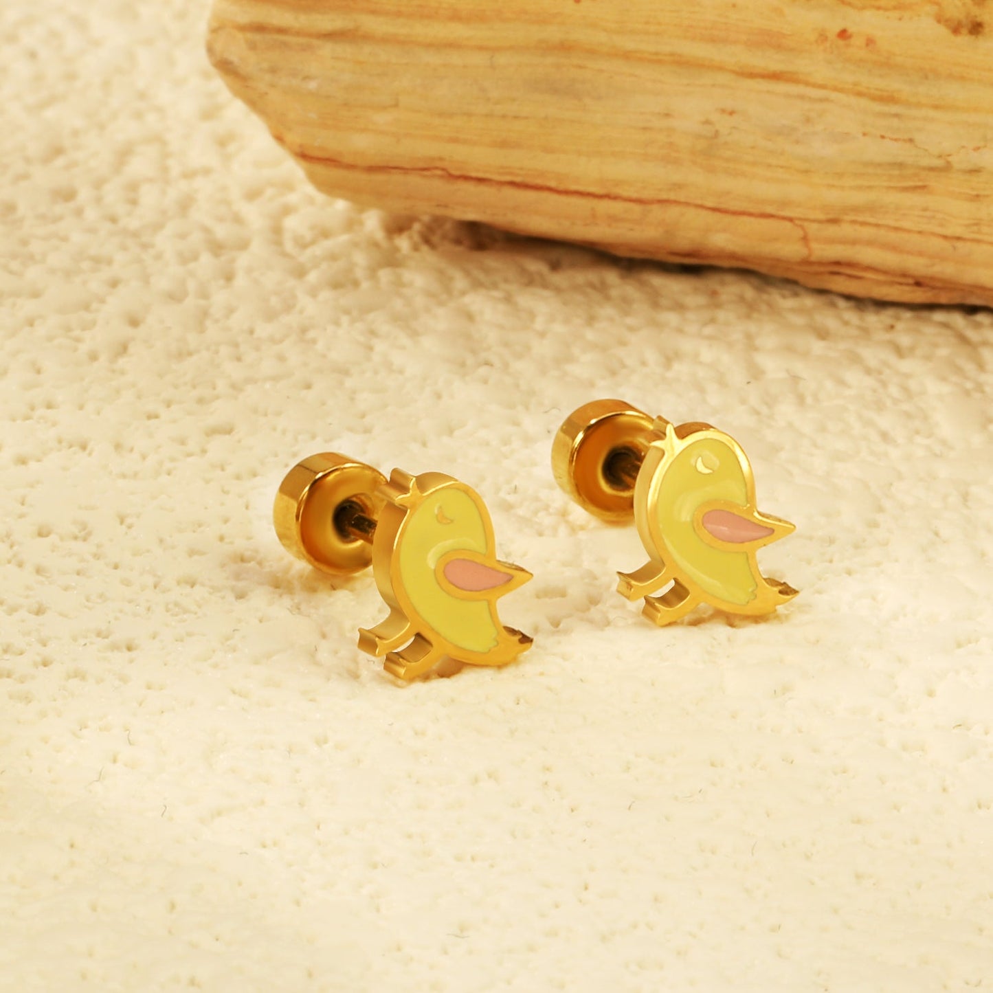 Screw plug 0.8*8mm pin 8*6.4mm small bird with yellow oil drop earrings gold color asonjewelry