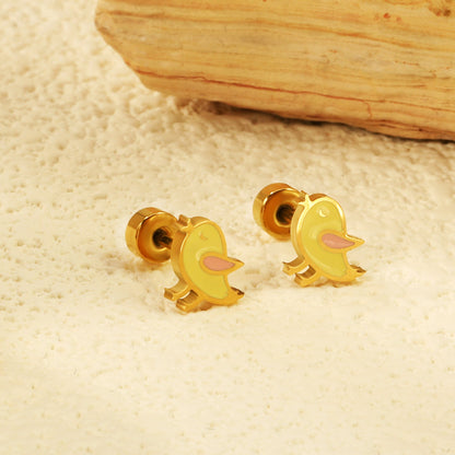 Screw plug 0.8*8mm pin 8*6.4mm small bird with yellow oil drop earrings gold color asonjewelry