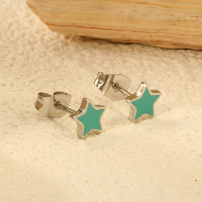 7mm Star with Mint Green Drip Earrings Steel Color asonjewelry