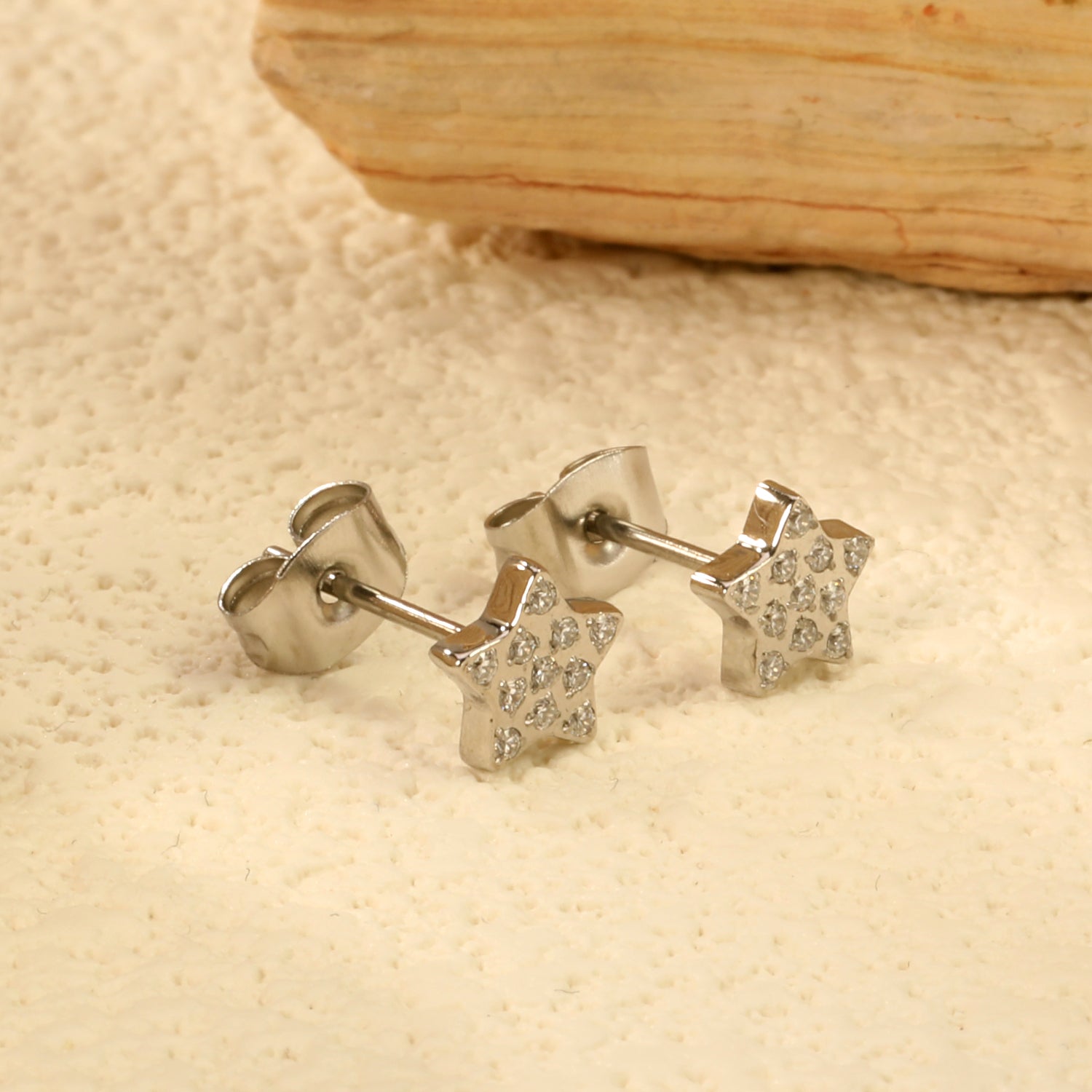 6.8mm Pentagram with CNC White Zirconia Stud Earrings Steel/Gold asonjewelry