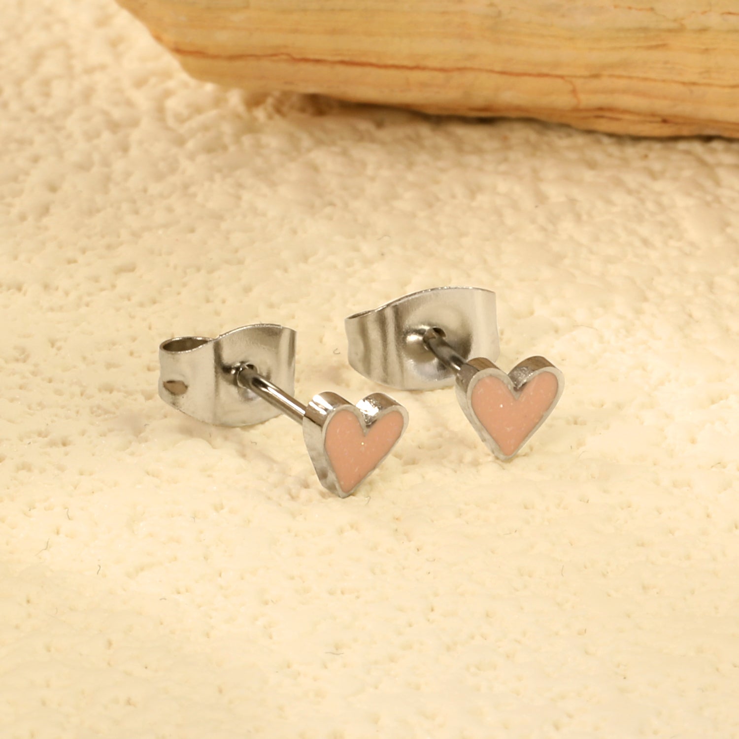 4.5mm Heart with Pink Glitter Drip Earrings Steel Color asonjewelry