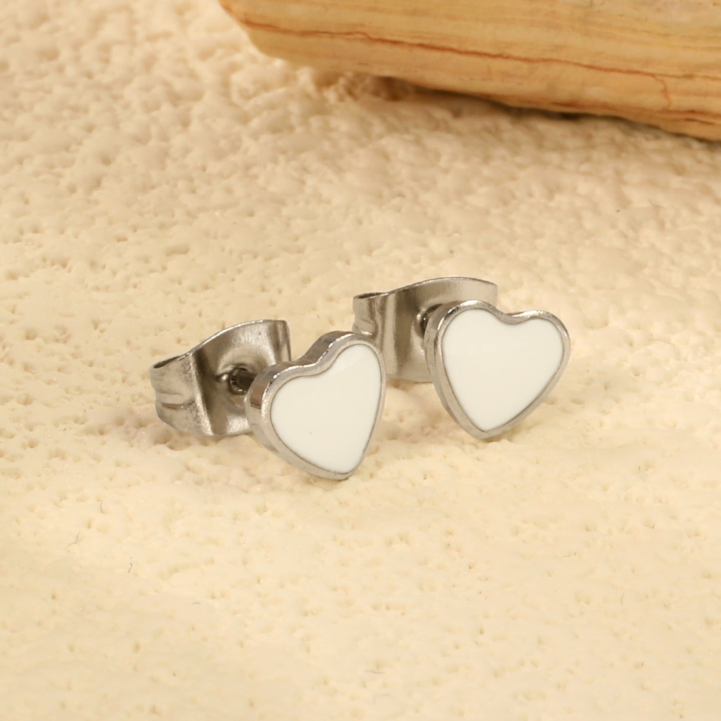 6.3*5.6mm Heart with White Drip Earrings Steel Color asonjewelry