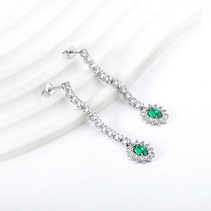 Square Baguette White Diamonds with Round Green Diamonds + White Diamond Hoop Earrings asonjewelry