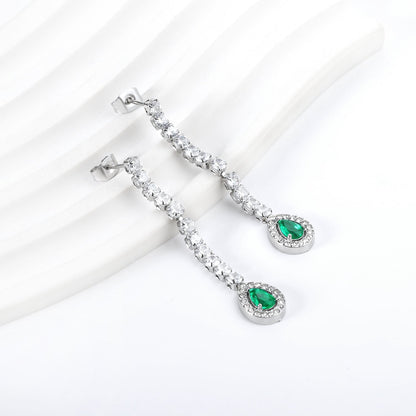 Square Baguette White Diamonds with Round Green Diamonds + White Diamond Hoop Earrings asonjewelry
