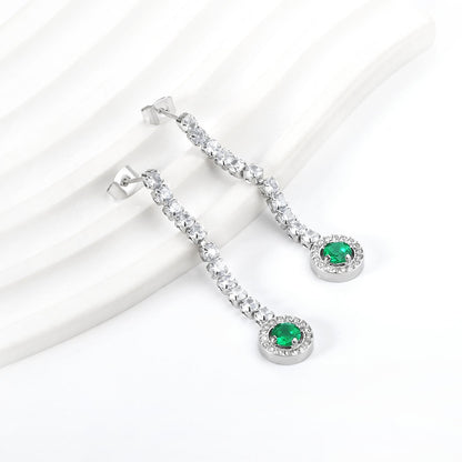 Square Baguette White Diamonds with Round Green Diamonds + White Diamond Hoop Earrings asonjewelry