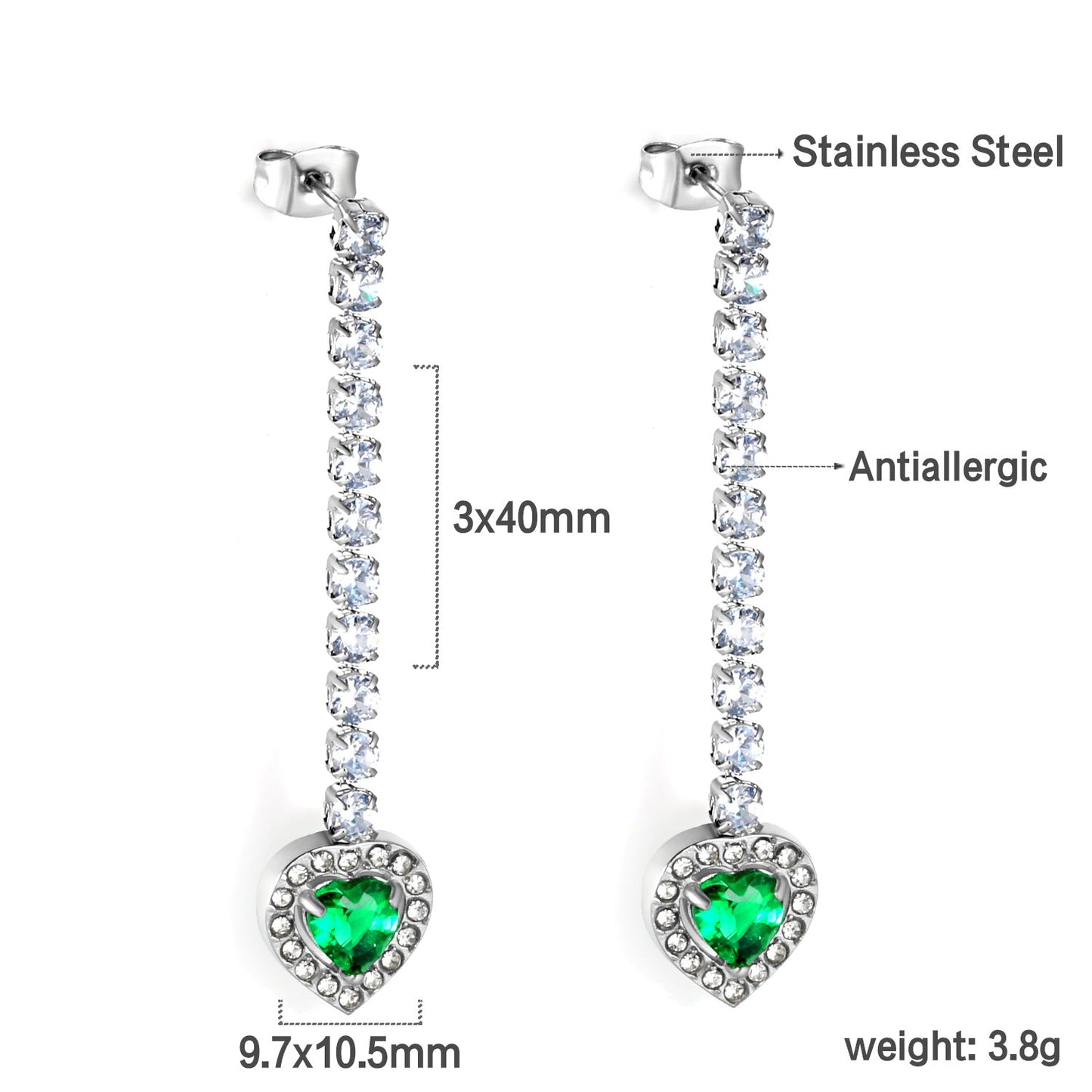 Square Baguette White Diamonds with Round Green Diamonds + White Diamond Hoop Earrings asonjewelry