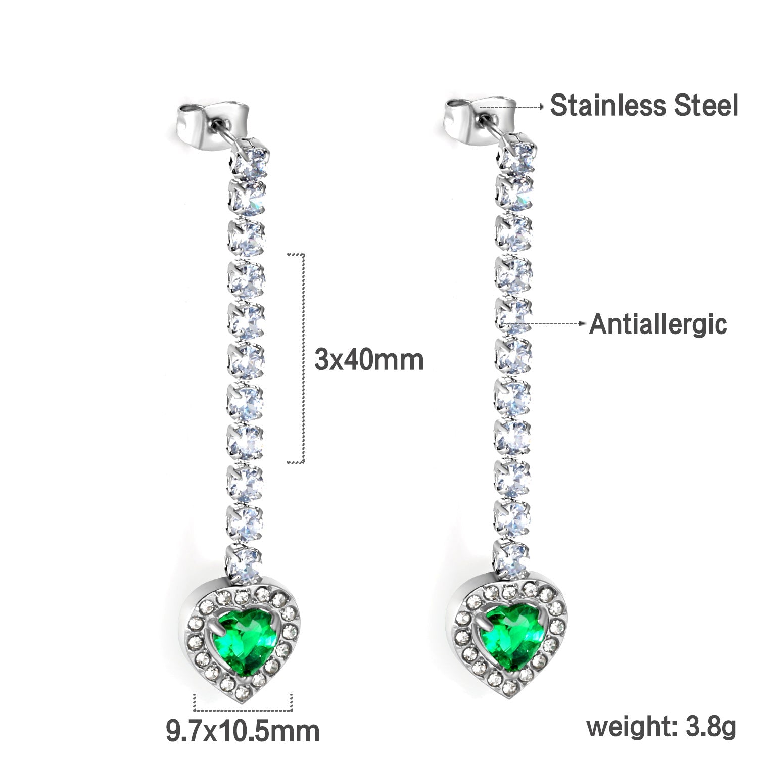 Square Baguette White Diamonds with Round Green Diamonds + White Diamond Hoop Earrings asonjewelry