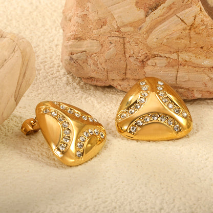 Fat Triangle with White Zirconia Earrings 22.1*21.5mm Gold Color asonjewelry