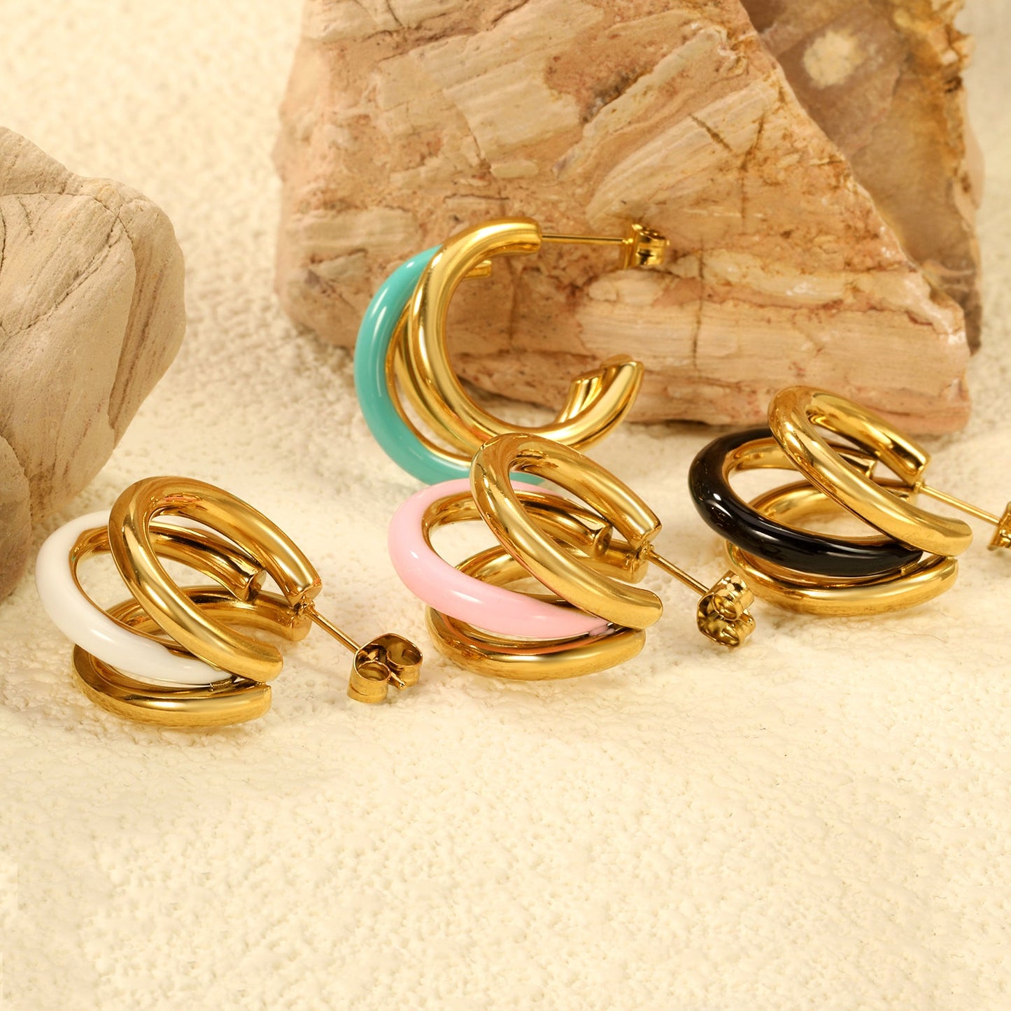 Wire 3*W16*H20mm Triple C-shaped with center white/black/pink/mint green drop earrings gold color asonjewelry