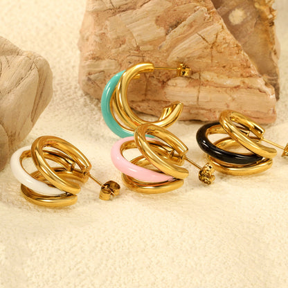 Wire 3*W16*H20mm Triple C-shaped with center white/black/pink/mint green drop earrings gold color asonjewelry