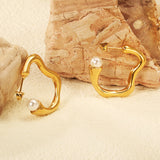 27.4*26.6mm Wave C shape with 5.7mm white glue bead earrings Gold color