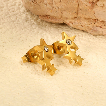 Three large and small stars with diamond earrings 7.6 * 12.3mm steel color / gold color asonjewelry