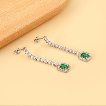 Square Baguette White Diamonds with Round Green Diamonds + White Diamond Hoop Earrings asonjewelry