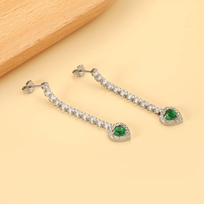 Square Baguette White Diamonds with Round Green Diamonds + White Diamond Hoop Earrings asonjewelry