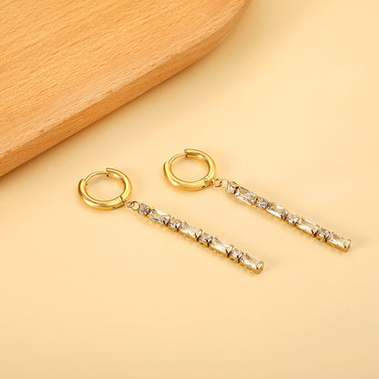 Spring 2024 2x13mm Circle with Baguette White Shell Stud Earrings asonjewelry