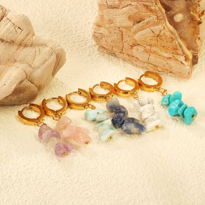 W3*Thick2*ID9mm Spherical Earrings + 2.5cm Imitation Turquoise/White Turquoise/Light Amethyst/Amethyst/Pink Crystals/Larimarite Earrings Gold Color asonjewelry