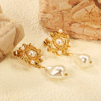 26.2*20mm eyelet with imitation pearl +11.5*16.2mm shaped imitation pearl earrings gold color/golden asonjewelry