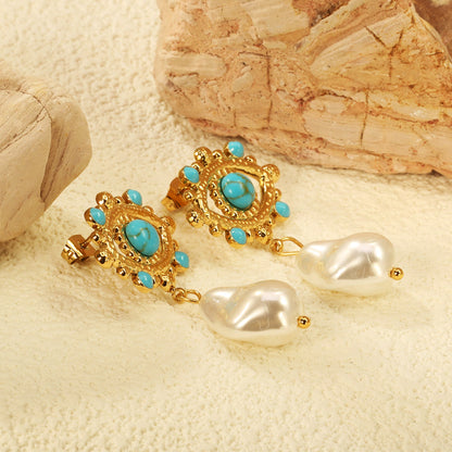 26.2*20mm eyelet with imitation pearl +11.5*16.2mm shaped imitation pearl earrings gold color/golden asonjewelry