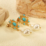 26.2*20mm eyelet with imitation pearl +11.5*16.2mm shaped imitation pearl earrings gold color/golden