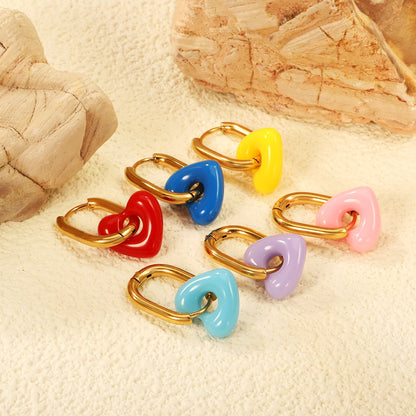 Thick 2.5*W13.5*H18mm oval earrings + 14.3*13mm light blue/pink/red/yellow/purple/navy blue resin heart hoop earrings gold color asonjewelry