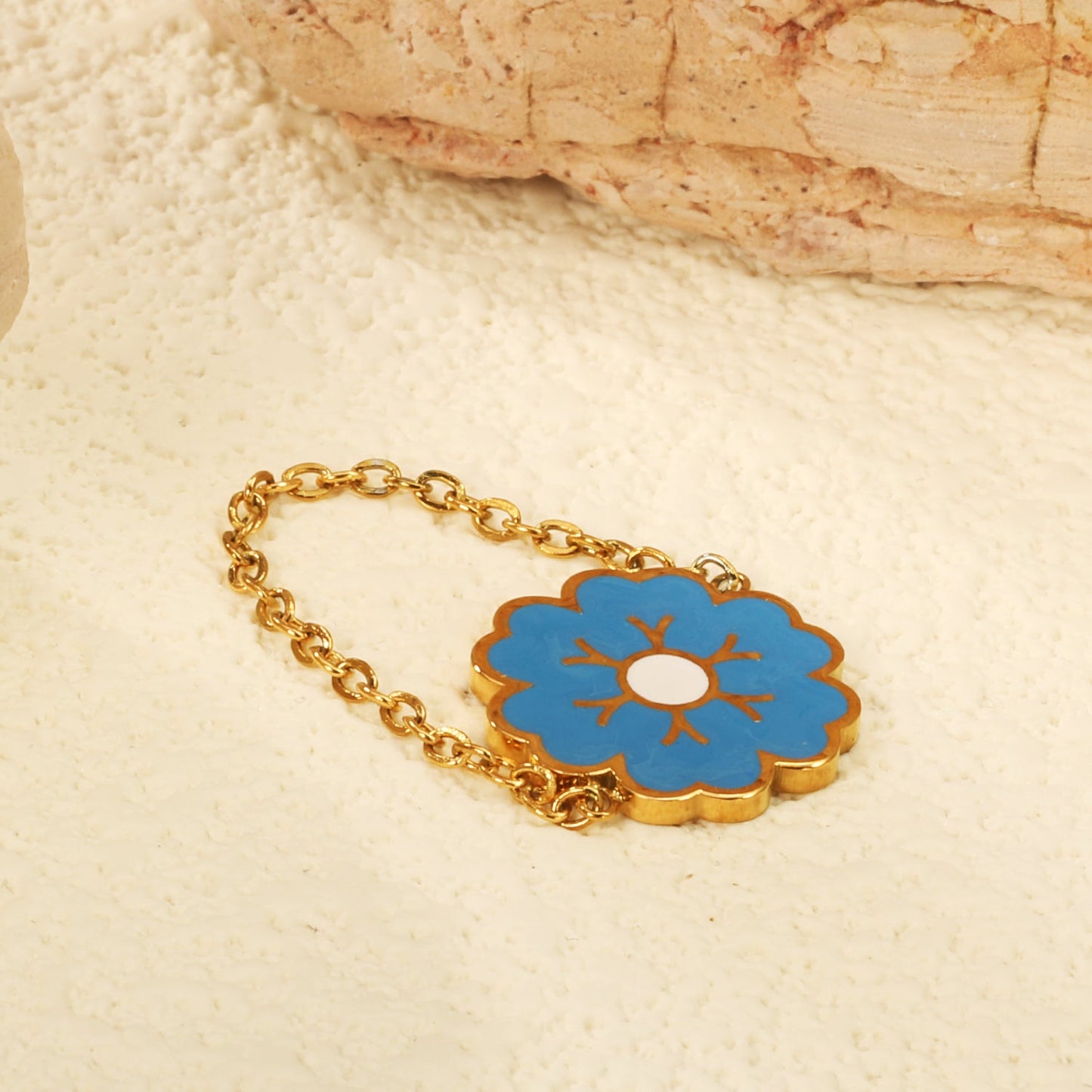 15mm Flower with Blue Drip Oil Soft Ring Gold Color asonjewelry