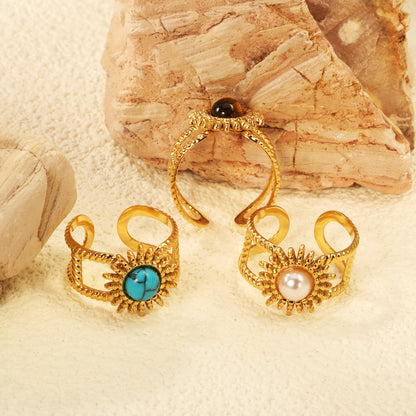 14.3mm sun band pearl/turquoise/tiger's eye Split ring Gold 8 asonjewelry