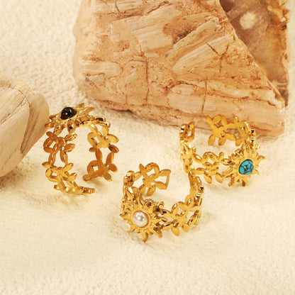 13mm Sunburst Pearl/Turquoise/Tiger Eye Split Ring Gold 8 asonjewelry