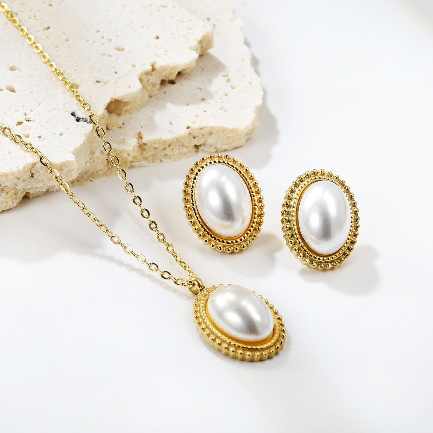 15.2*19.2mm Lace Oval with White Pearl Set asonjewelry