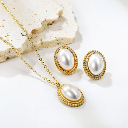 15.2*19.2mm Lace Oval with White Pearl Set asonjewelry