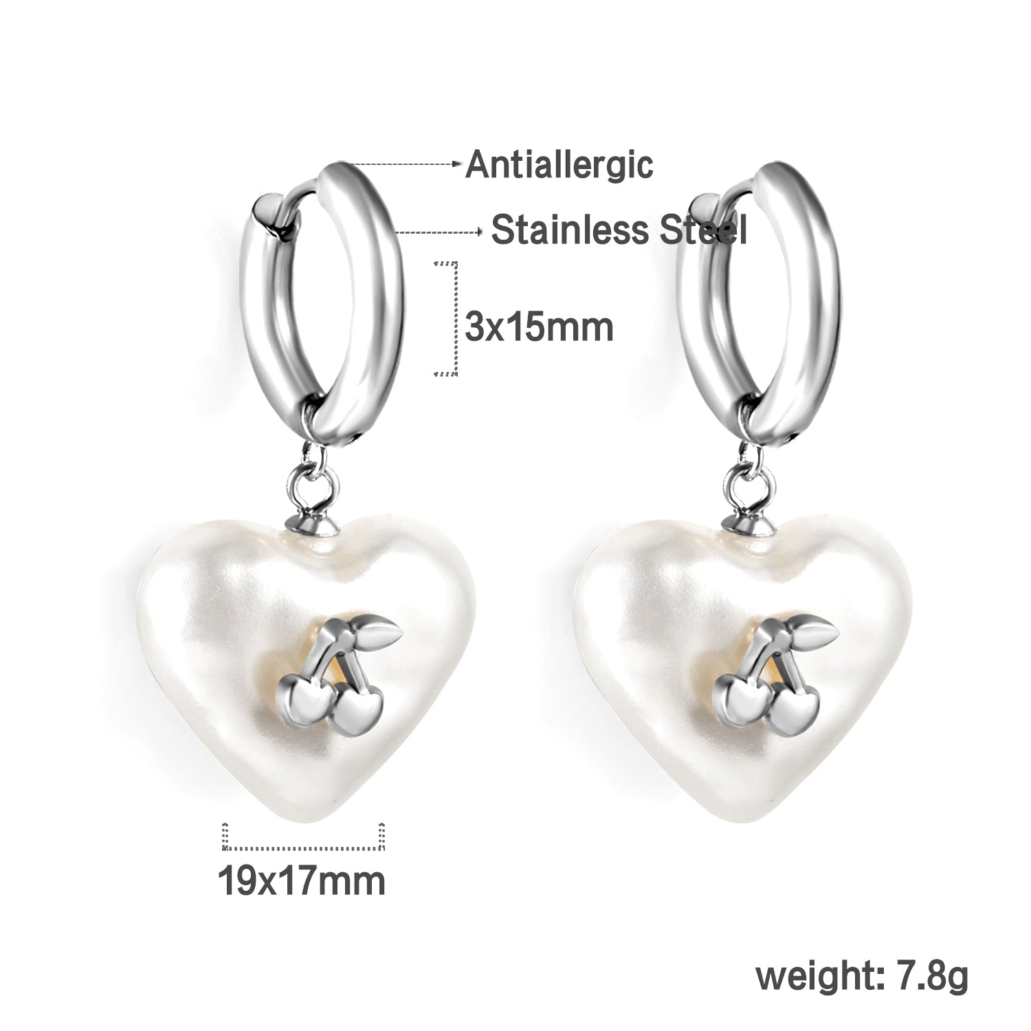 2024 New Year's Fashion Heart Shaped White Pearl + Cherry Stud Earrings asonjewelry