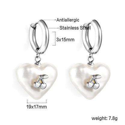 2024 New Year's Fashion Heart Shaped White Pearl + Cherry Stud Earrings asonjewelry