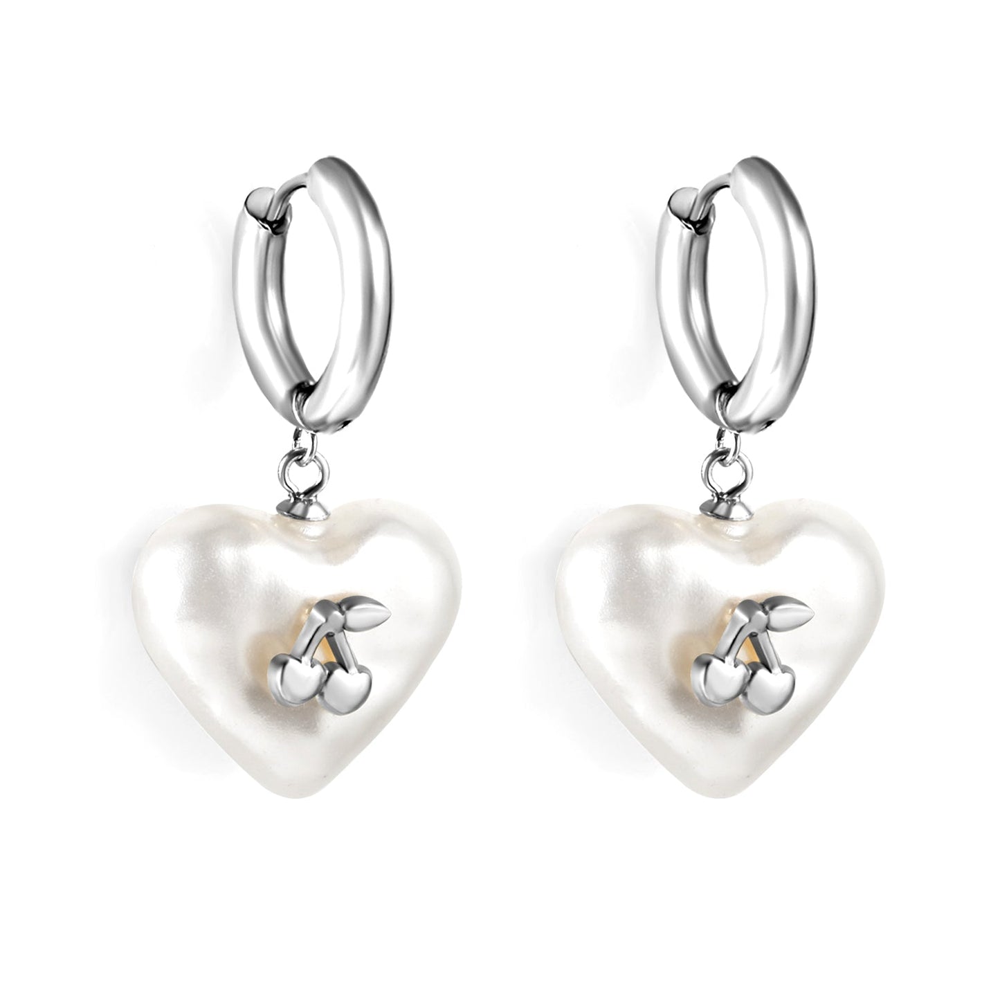 2024 New Year's Fashion Heart Shaped White Pearl + Cherry Stud Earrings asonjewelry
