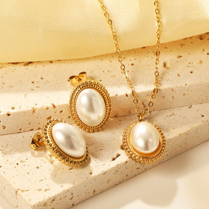 15.2*19.2mm Lace Oval with White Pearl Set asonjewelry