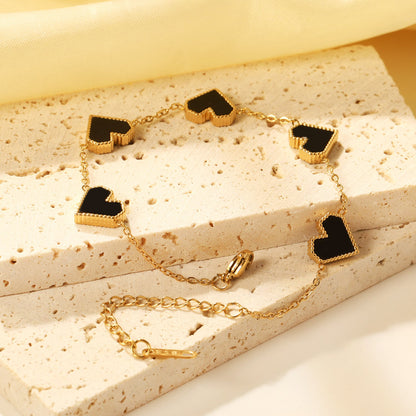 5 Heart with White & Black & Red Shell Bracelet 18+5cm asonjewelry